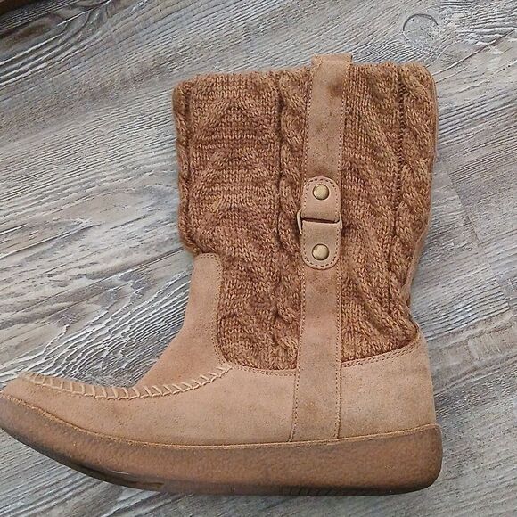 American Eagle Twist Knit midcalf pull on boots  brown suede  Sz 9 - Picture 6 of 9